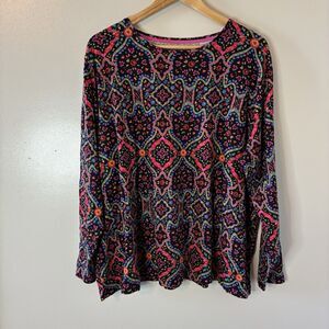 Croft & Barrow Classic Tee Womens Black Pink Long Sleeve Shirt Sz 3X